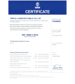ได้รับการรับรองมาตรฐาน ISO 14064-1 ด้านการทวนสอบการวัดปริมาณและการรายงานผลการปล่อย และลดปริมาณก๊าซเรือนกระจกในระดับองค์กร จาก บริษัท บูโร เวอริทัส เซอทิฟิเคชั่น (ประเทศไทย) จำกัด